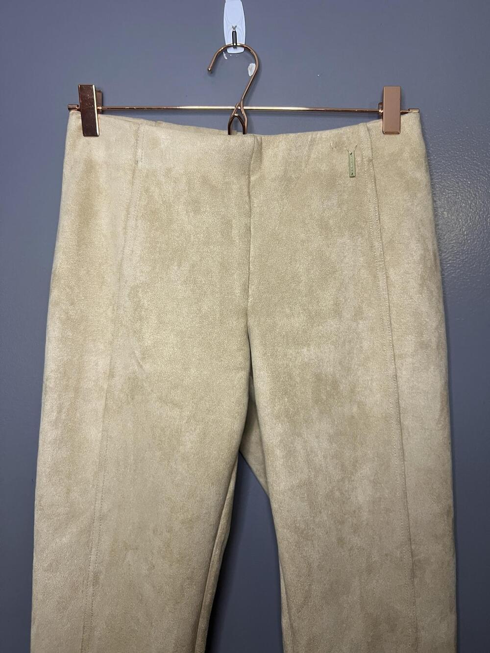 Tahari Pants Womens Med Beige Faux Leather Suede Slim Jegging Pull On Stretch